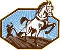 Farmer and Horse Plowing Farm Retro
