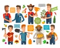 Farmer, horticulturist or farming icons set. vector illustration