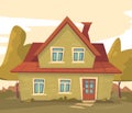 Farmer house. Farm building with landscape. Vector illustration