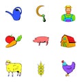 Farmer icons set, cartoon style Royalty Free Stock Photo