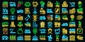 Farmer icons set vector neon