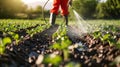 The Farmer Watering Crops. AI generated Royalty Free Stock Photo