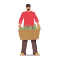 Farmer Male Character Proudly Holds A Rustic Basket Overflowing With Freshly Harvested Golden Corn Cobs, Vector