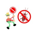 Farmer man agriculture chase away stop Cockroach pest insect cartoon doodle flat design vector illustration