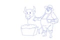Farmer man breeding animals cow countryman agribusiness concept sketch doodle horizontal