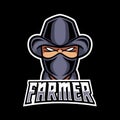 Farmer man mascot gaming logo design black suit mask and hat