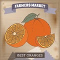 Farmer market label with fresh oranges color sketch. Royalty Free Stock Photo