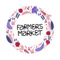 Farmer Market vector banner. Decorative vegetables doodle sketch with hand lettering