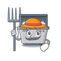 Farmer mascot dishwasher machine in the kitchen