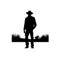 Farmer with mattock in field silhouette AI generative image