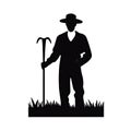 Farmer with mattock in field silhouette AI generative image