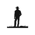 Farmer with mattock in field silhouette AI generative image