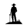 Farmer with mattock in field silhouette AI generative image