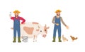 Farmer with Milk Package Set Vector Illustration Royalty Free Stock Photo