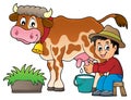 Farmer milking cow image 1 Royalty Free Stock Photo