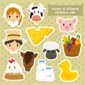 Farmer and Milkmaid Sticker Vector Set Royalty Free Stock Photo