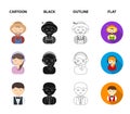 Farmer, operator, waiter, prisoner.Profession set collection icons in cartoon,black,outline,flat style vector symbol Royalty Free Stock Photo