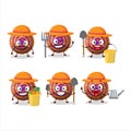 Farmer orange spiral gummy candy cute mascot character with fork