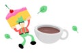 farmer man agriculture and sweet cake drink coffee cup cartoon doodle flat design vector illustration