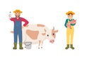 Farmer with Pig and Cow Set Vector Illustration Royalty Free Stock Photo