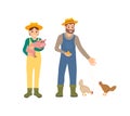 Farmer and Pig Man with Hens Vector Illustration Royalty Free Stock Photo