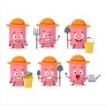 Farmer pink chalk cute mascot character with fork