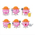 Farmer pink lolipop love cute mascot character with fork