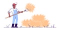 Farmer with pitchfork flat vector character. Autumn harvest isolated concept with outline. African american farm worker