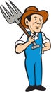 Farmer Pitchfork Shoulder Standing Cartoon