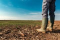 Farmer planning agricultural activity in field