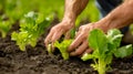 Farmer plants vegetable seedlings, cultivating a bountiful harvest, AI Generated