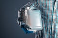 Farmer with plastic tenk canister with pesticides Royalty Free Stock Photo