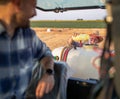 Farmer pouring chemicals in sprayer for plant protection in field Royalty Free Stock Photo