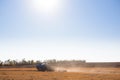 Farmer preparing his field in a tractor ready for spring. Royalty Free Stock Photo