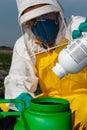 farmer preparing pesticides with safety suit