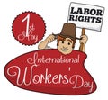 Farmer Promoting Labor Rights in Workers' Day, Vector Illustration