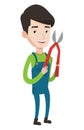 Farmer with pruner vector illustration.