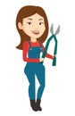 Farmer with pruner vector illustration.