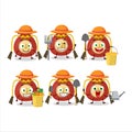 Farmer red bag chinese cute mascot character with fork