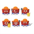 Farmer red binder clip cute mascot character with fork