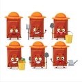 Farmer red packets chinese cute mascot character with fork