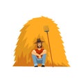 Farmer resting sitting by the haystack vector Illustration on a white background