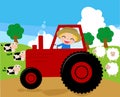 a farmer riding a tractor working in his farm