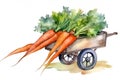 Farmer\'s carrots on a cart, watercolor, Generative AI