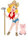 Farmer's Daughter Pin Up Girl with Pig