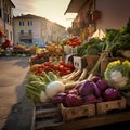 A sunlit morning at a fresh produce market