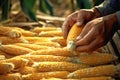 farmer's hands peeling corn close-up