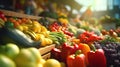 Farmer's market counter: a variety of bright, fresh, healthy vegetables in the grocery store. The concept of healthy Royalty Free Stock Photo