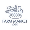 Farmer`s market. Stylish design. Grocery basket icon