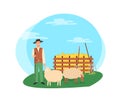 Agriculture Man Farming, Sheep Farm Farmer Vector